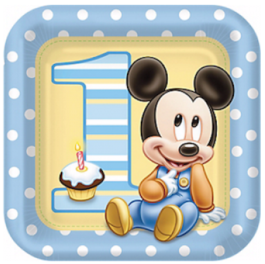 Mickey Mouse 1st Birthday Square Dessert Plate